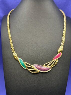 VTG Lady Remington Gold-Tone & Enamel Necklace